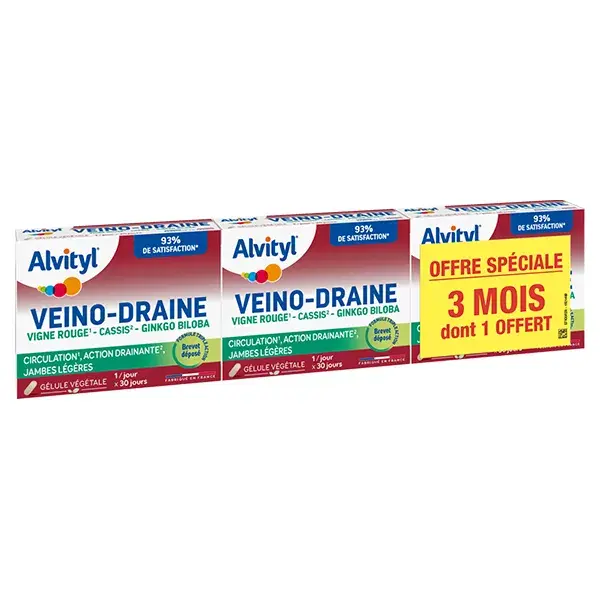 Alvityl Veino-Draine Circulação, pernas leves a partir dos 12 anos, 3 x 30 cápsulas