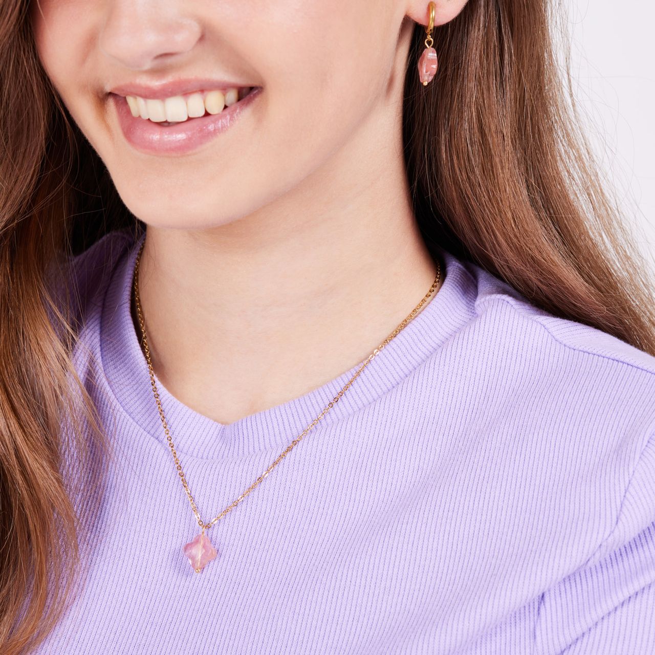 Stalen goldplated ketting met rhodoniet