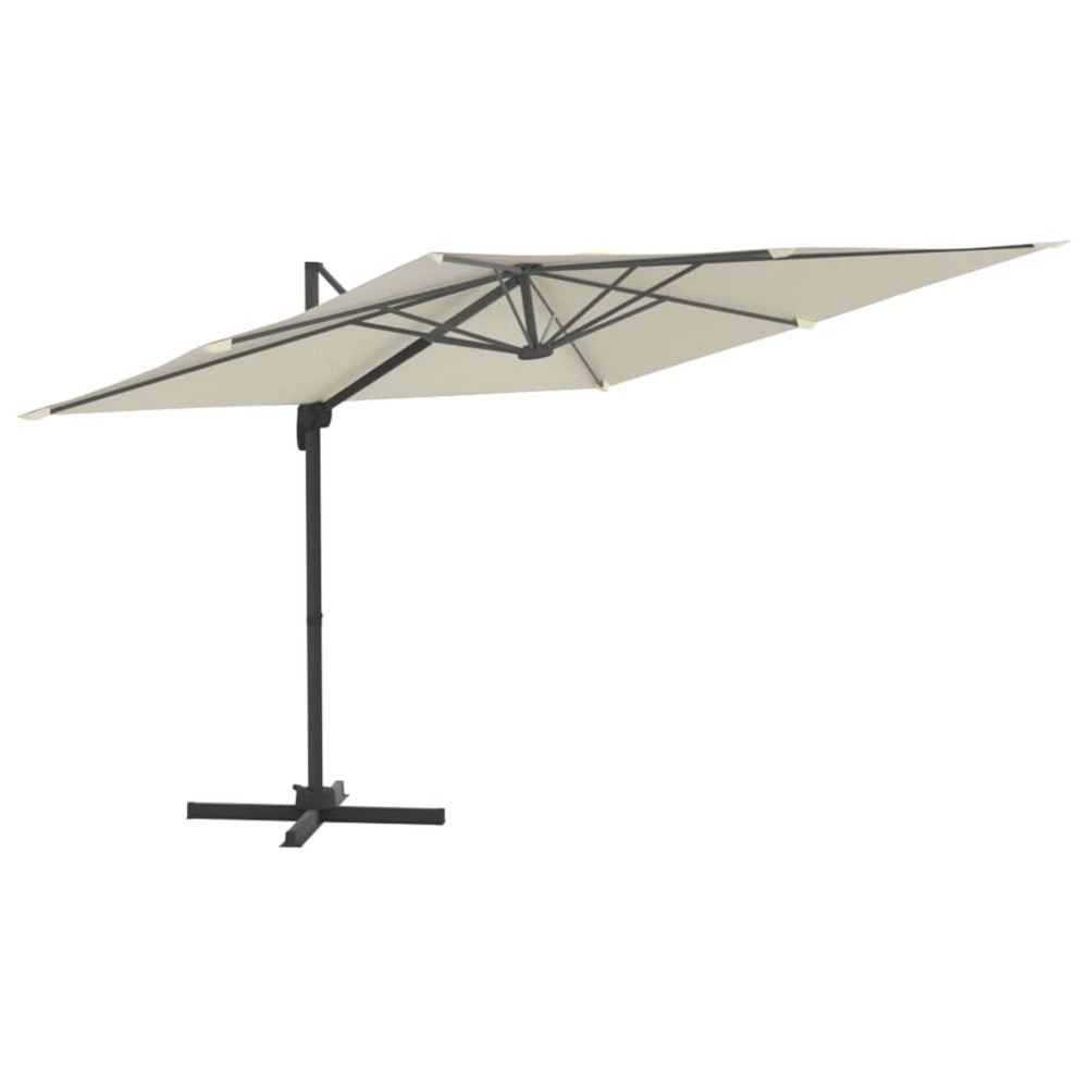 Parasol meuble de jardin déporté avec mât en aluminium 300 x 300 cm blanc sable