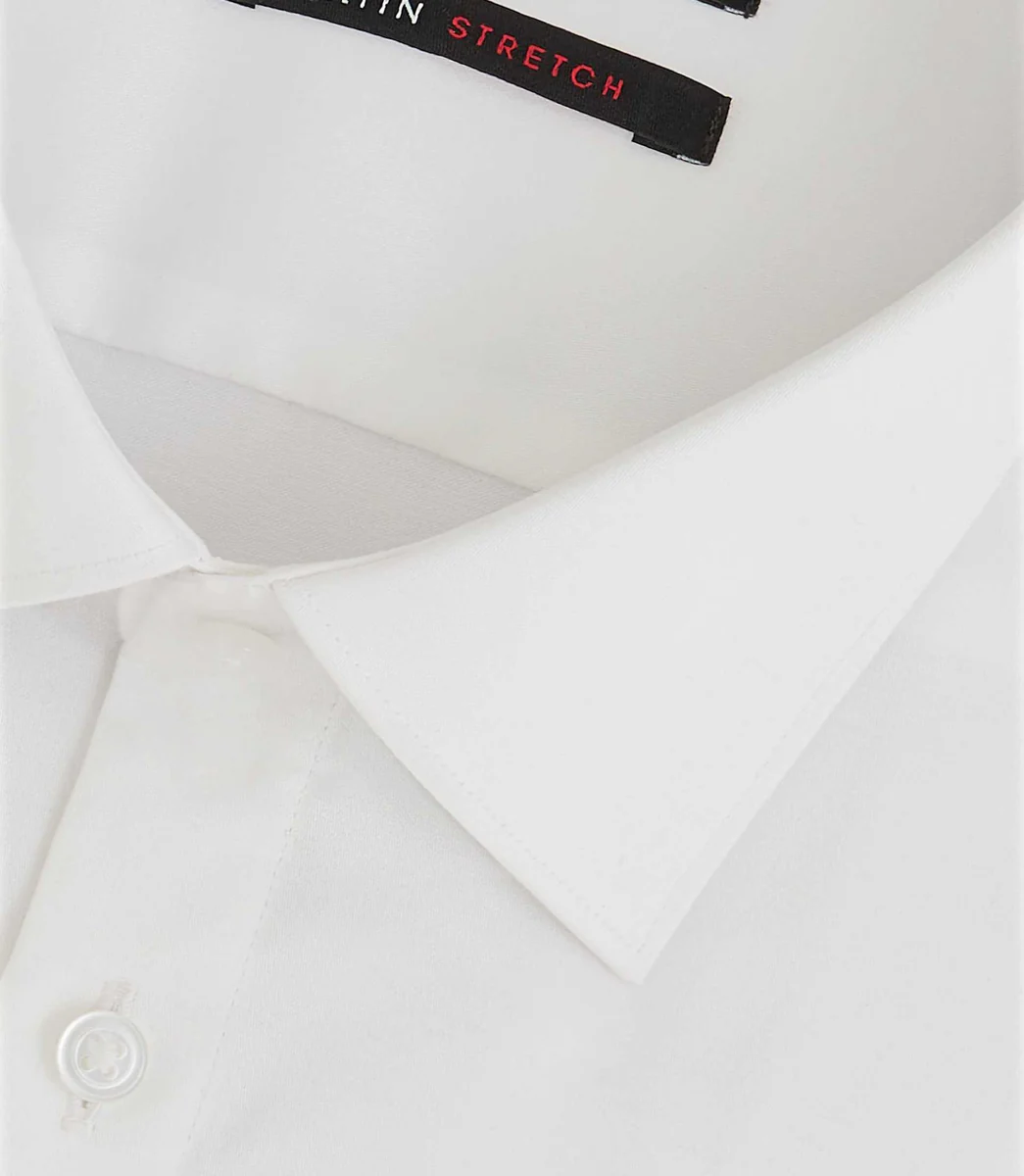 Chemise regular en satin stretch blanche SASTRETCHBASBT