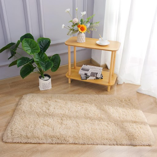 (50x80cm) Polyester Teppich Läufer Flauschige Home Deko Bodenmatte Wohn Teppich - Beige