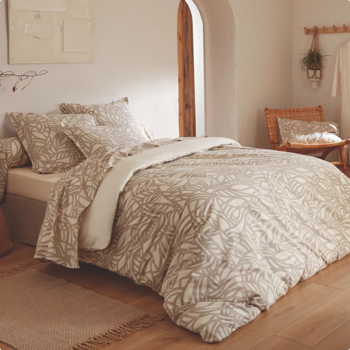 Housse de couette coton lavé (300 x 240 cm) Séréna Beige
