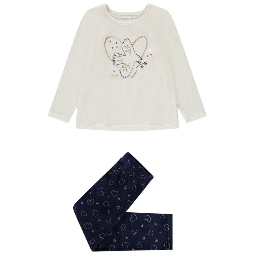 Pyjama 2 pièces en velours avec glitter print pour fille - Ecru