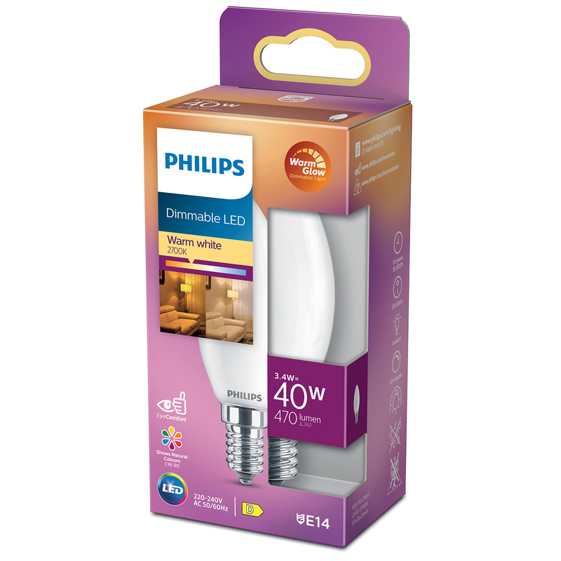 Philips LED lamp kaars mat E14 3.4W 2200K-2700K Dimbaar