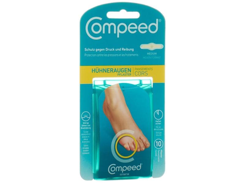 Compeed Hühneraugenpflaster Medium 5.7 cm x 1.7 cm 10 Stück Pflaster für stark verhornte Hühneraugen