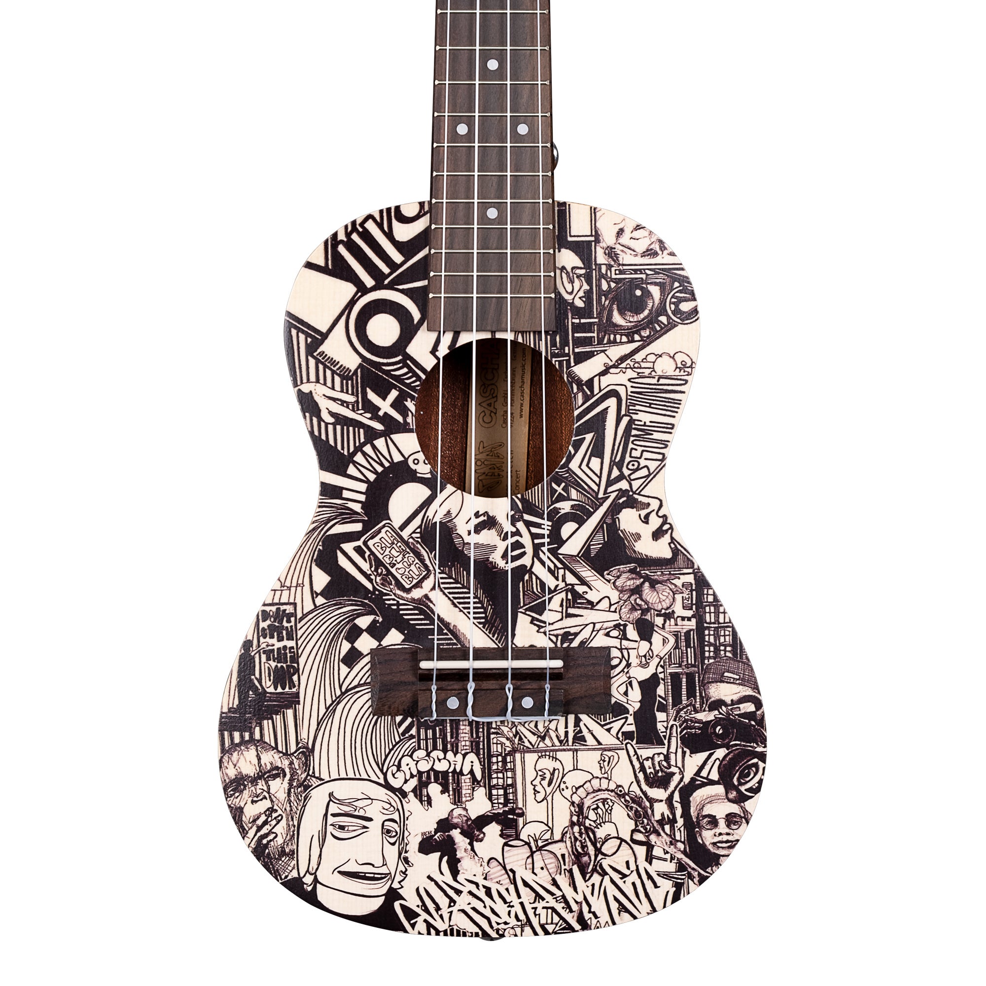 Cascha HH 2605 Art Series Sketch concert ukelele massief spar bovenblad met gigbag