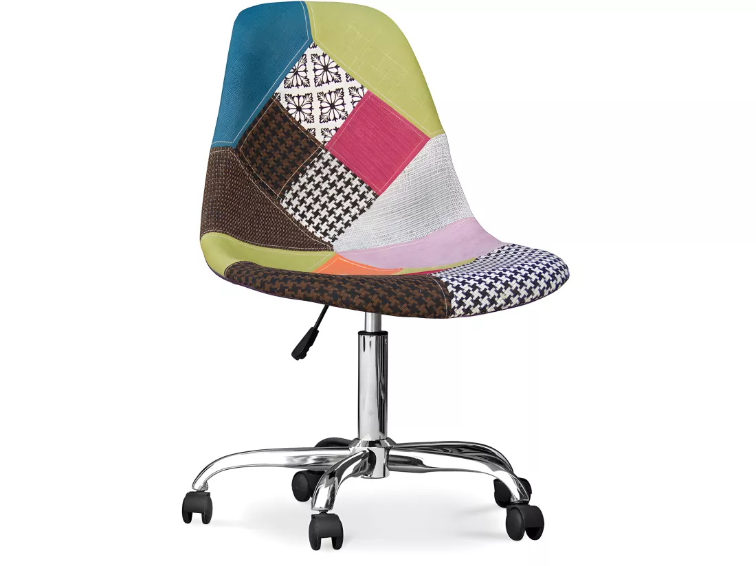 Chaise de Bureau à roulettes - Chaise de Bureau - Tapissée en Patchwork - Simona Multicolore
