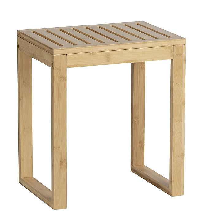 Tabouret salle de bains Wenko Bambusa en bambou l.40 x P.30 x H.46 cm