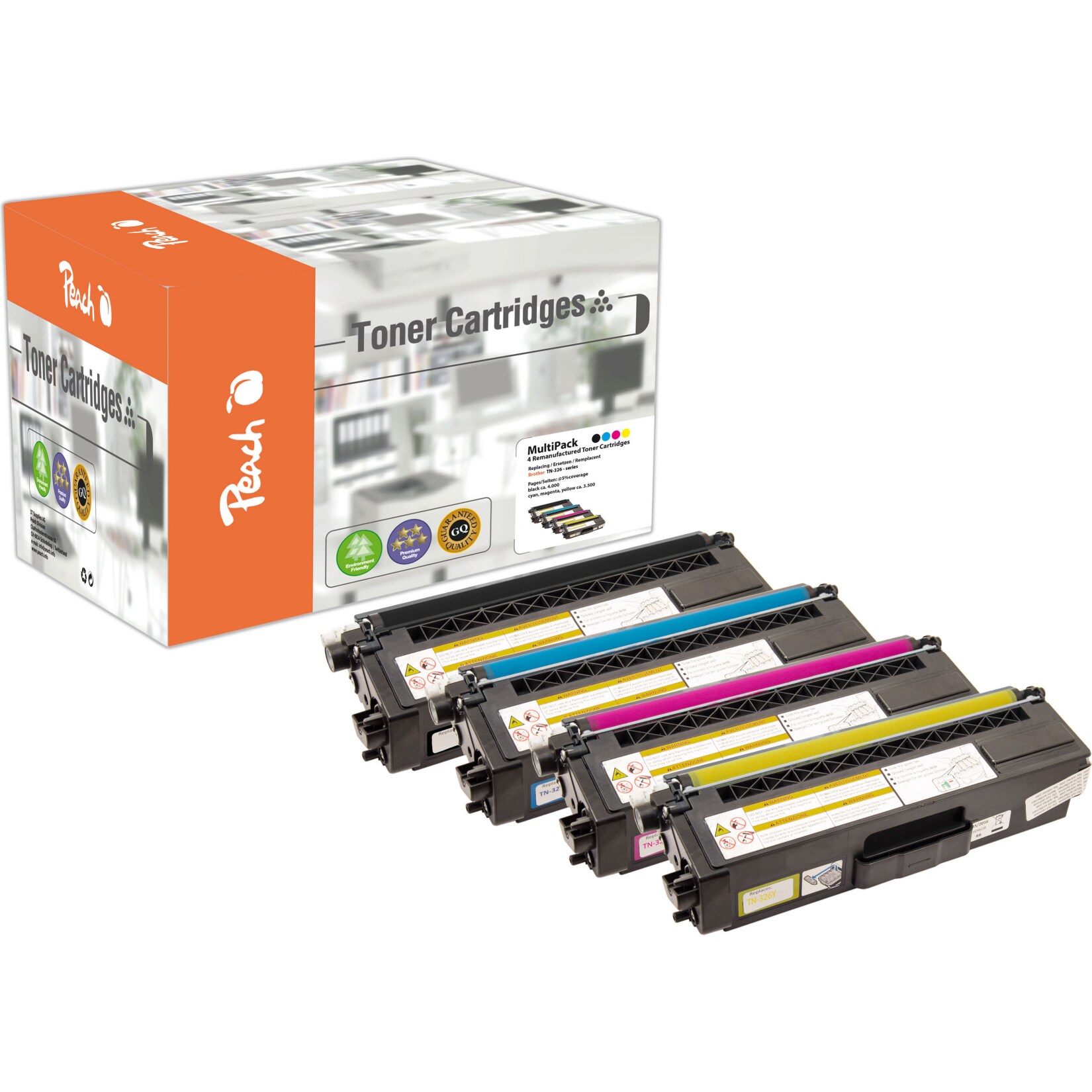 Peach B3264 Toner XL (bk, c/m/y) ersetzt Brother TN-326 für z.B. Brother DCPL 8400 CDN, Brother DCPL 8450 CDW, Brother HLL 8250 CDN (wiederaufbereitet)