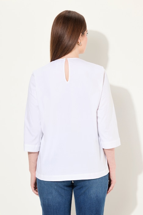 Bluse, Volant, A-Linie, Rundhals, 3/4-Arm, Biobaumwolle