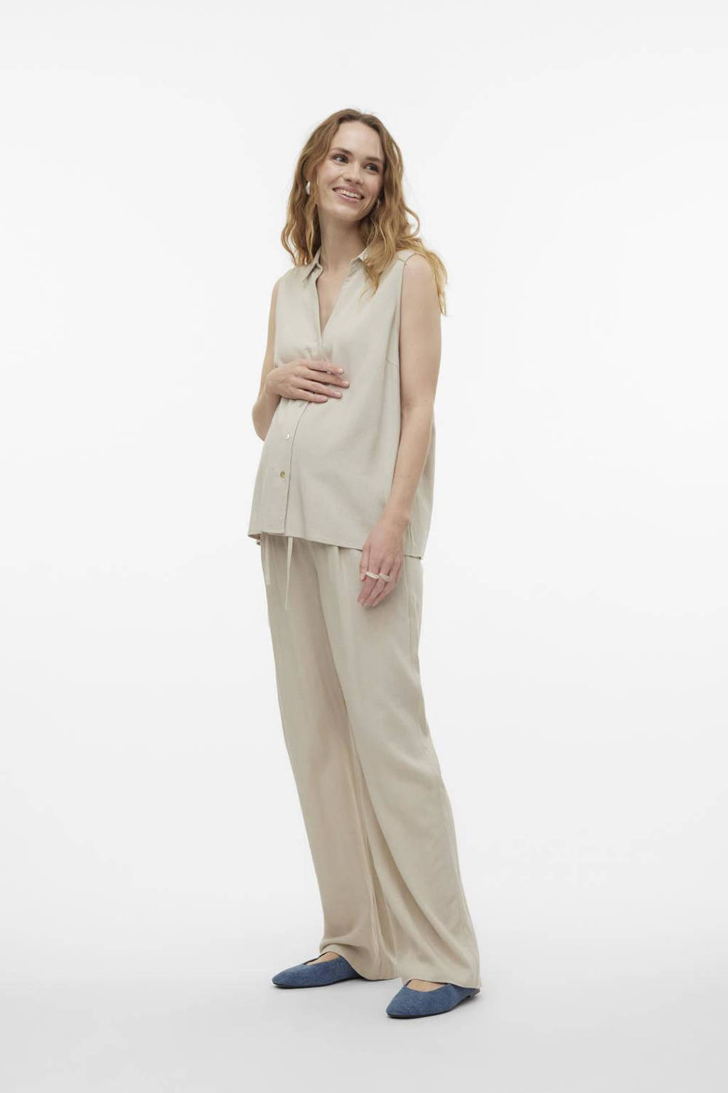 MAMALICIOUS loose fit broek MLSILVIA ecru