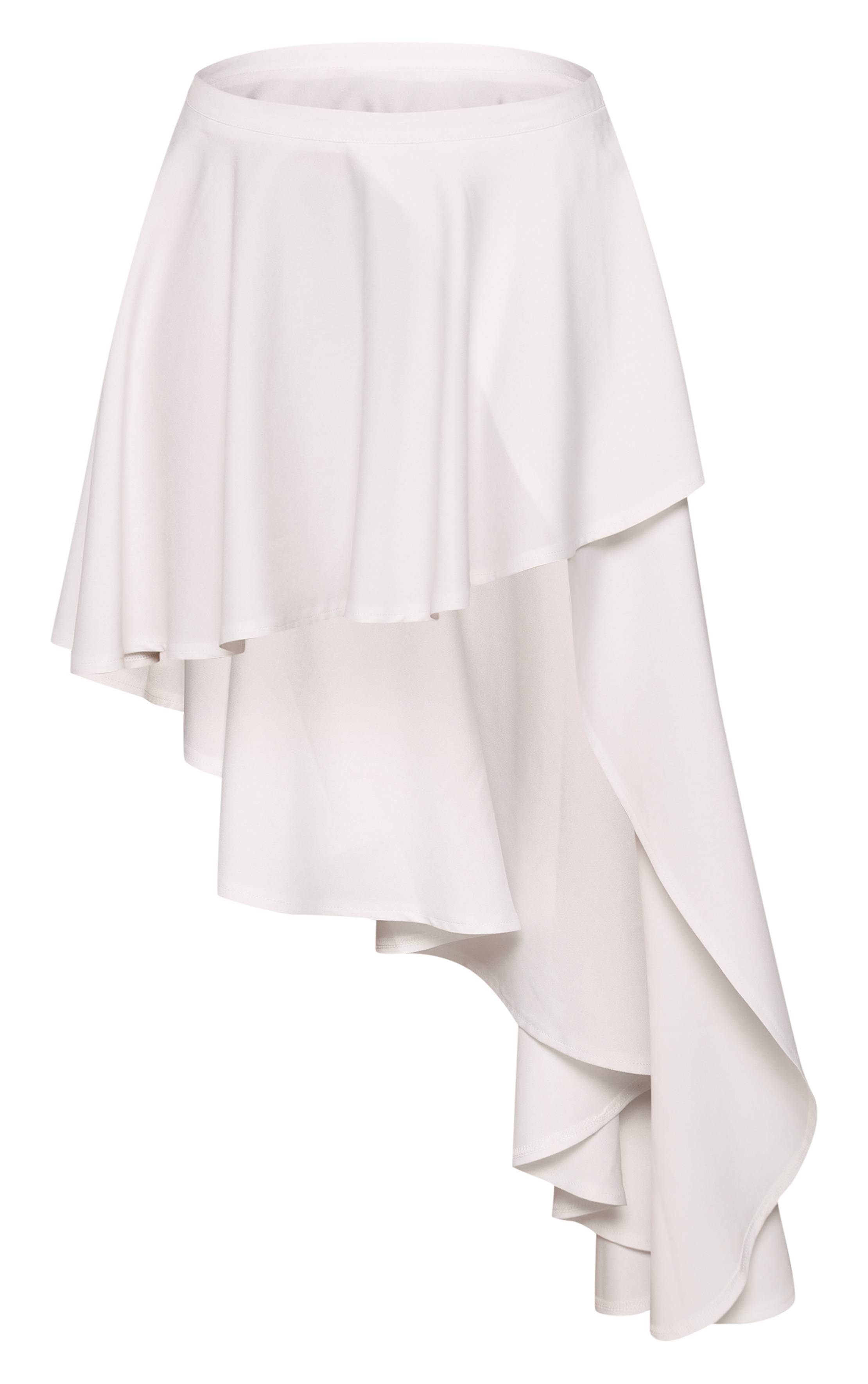 Blanc Jupe Asymétrique Tissée À Volants Superposés