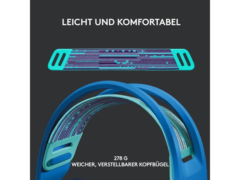 Logitech Headset G733 Lightspeed Blau Wireless-Gaming-Headset mit DTS 7.1 Surround-Sound und RGB Beleuchtung