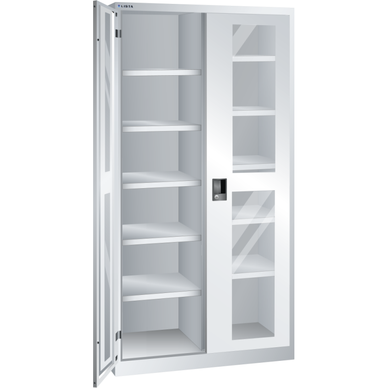 Armoire à 2 portes battantes à fenêtre transparente charnières et paroi de séparation Lista H 195 x L 100 cm 10 étagères amovibles Key Lock