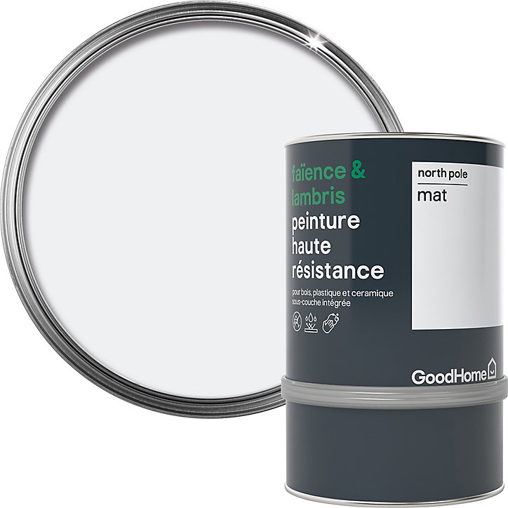 Peinture haute résistance carrelage mural et lambris GoodHome blanc North Pole mat 0,75L