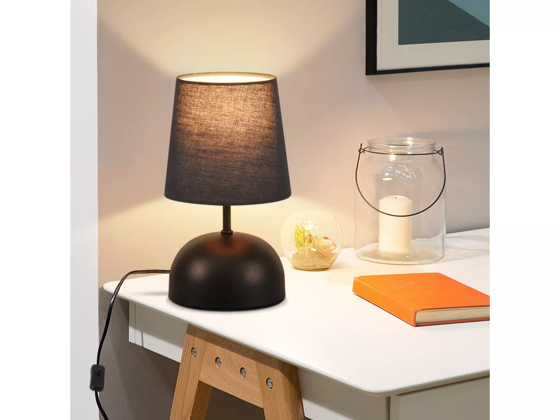 NETTLIFE Lampe de table de chevet lot de 2 avec câble noire petite tissu design moderne