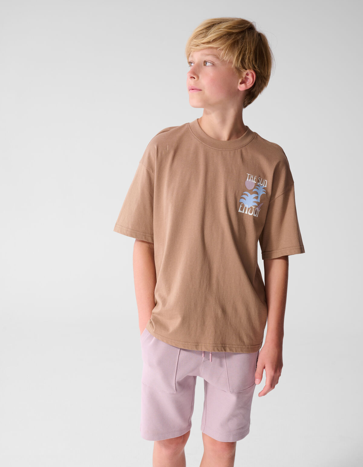 Oversized Sun Artwork T-shirt Lichtbruin