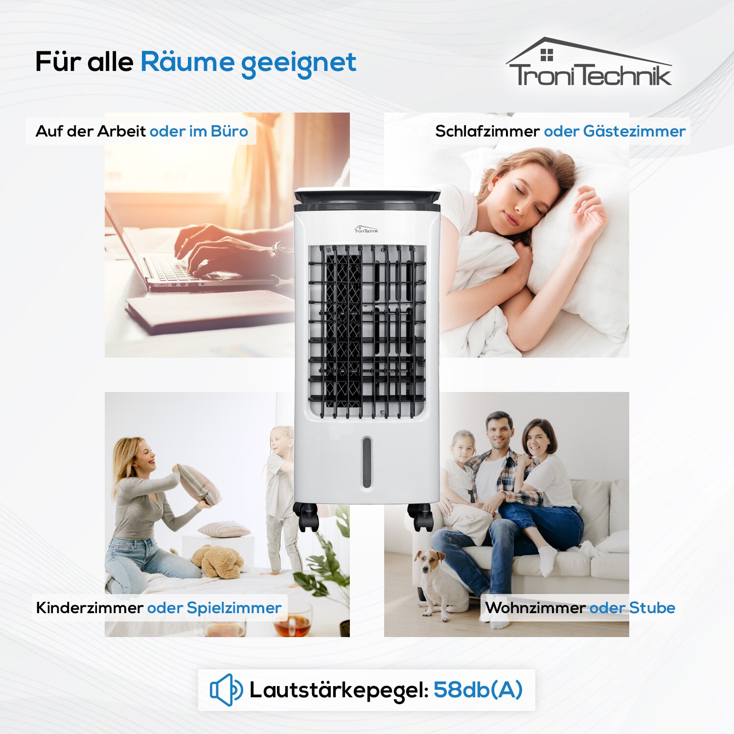 TroniTechnik® Mobiles Klimagerät 3in1 Klimaanlage Luftkühler LK02 Ventilator, inkl. Fernbedienung, Filter, 3in1 Air Cooler