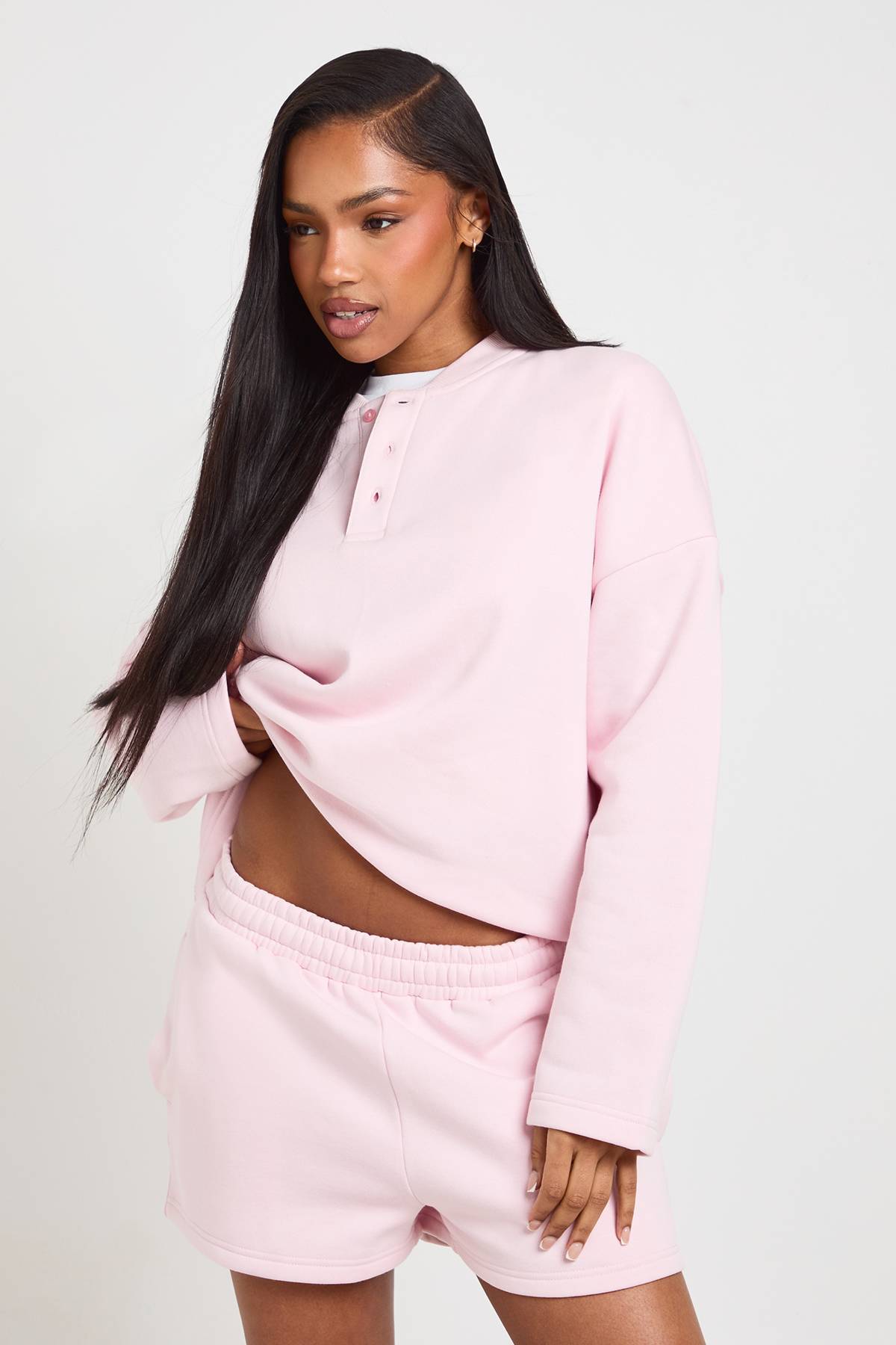 boohoo Ensemble Survêtement Court Sweat Col Henley