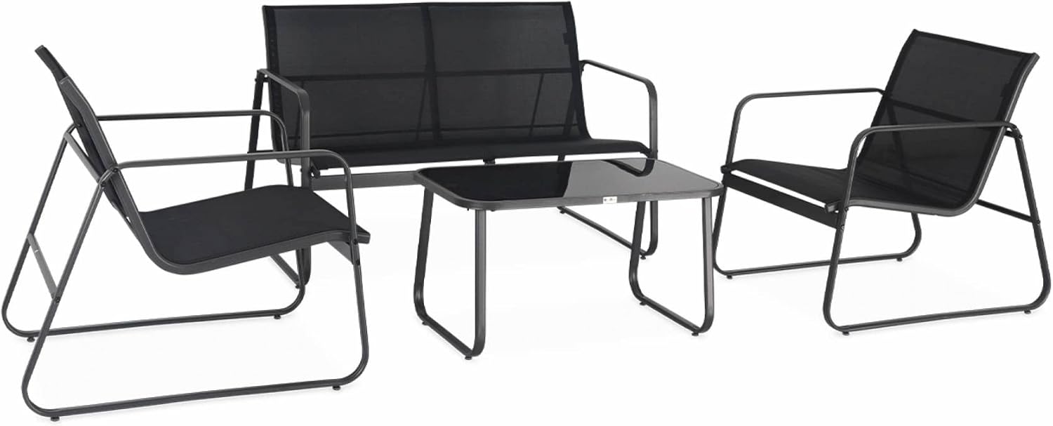 Alice's Garden Gartenmöbel-Set aus Metall und Textilene Silvi für 4 Personen, schwarz, Modernes Design