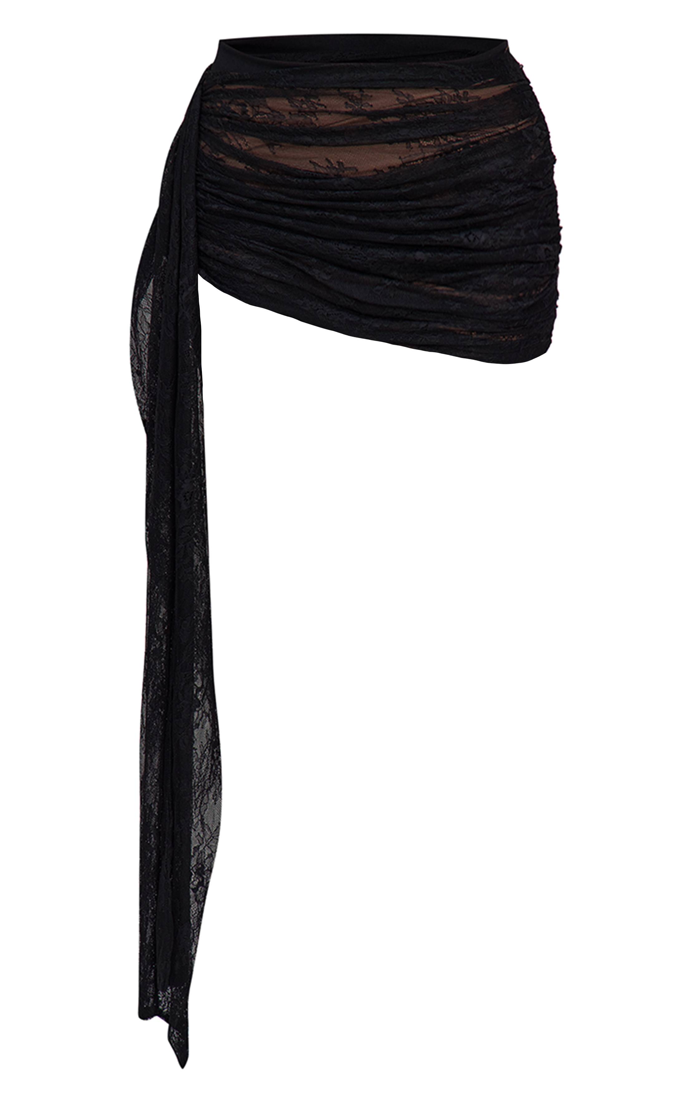 Noir Ensemble Jupe Mini Drapée Asymétrique En Dentelle Plt Label