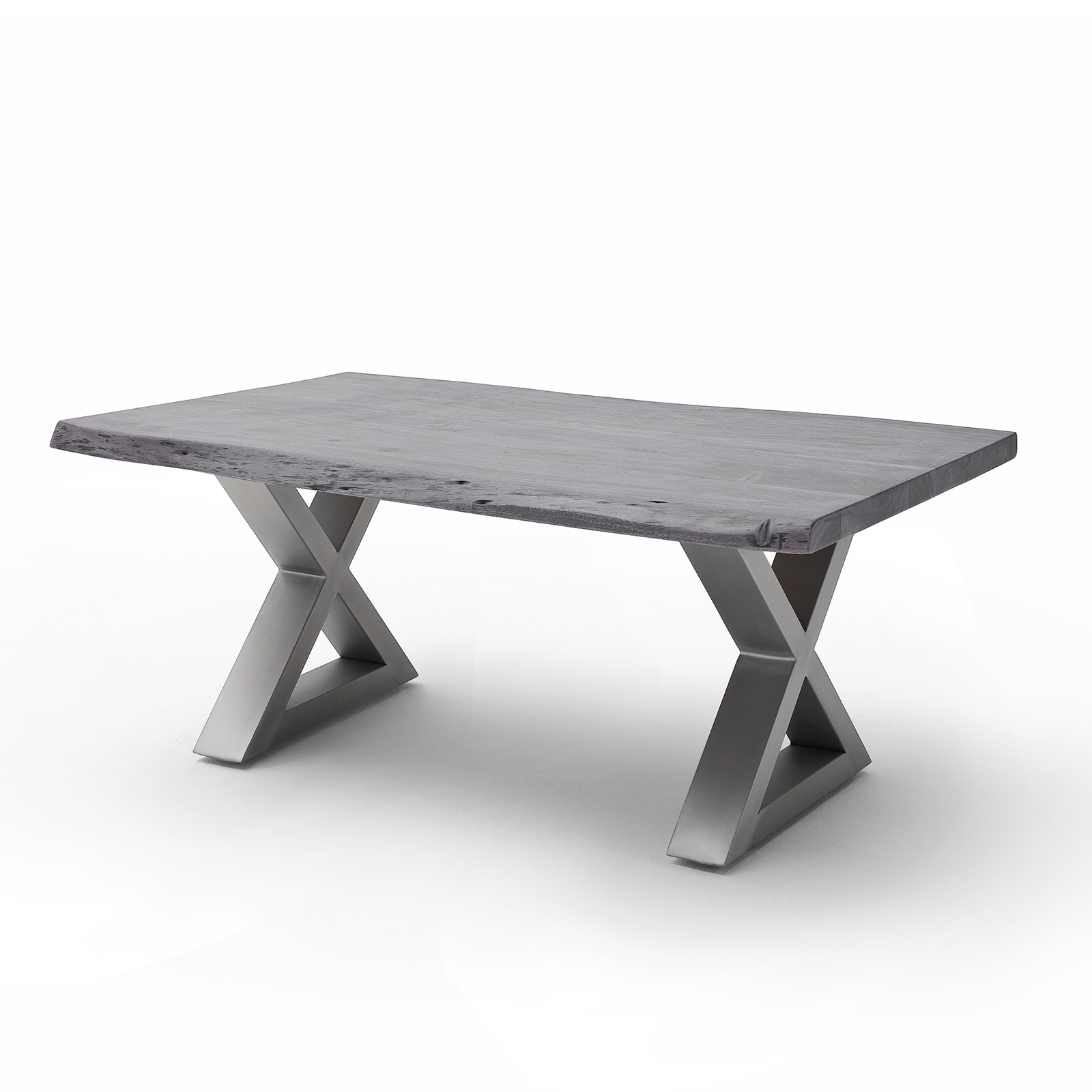 Couchtisch CARTAGENA - Akazie grau-Edelstahl - X-Gestell - 110x70 cm