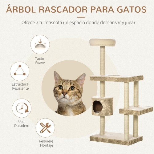 Árvore PawHut com caverna, múltiplas plataformas, bege
