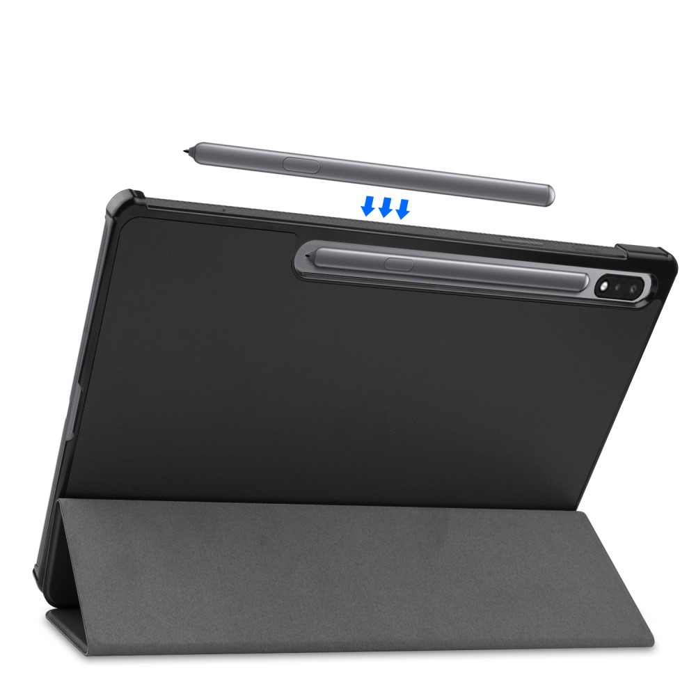 Samsung Galaxy Tab S10  Plus Flipcase Hülle Ledertasche mit Aufstellfunktion Litchi Look   S-Pen Halterung - Schwarz
