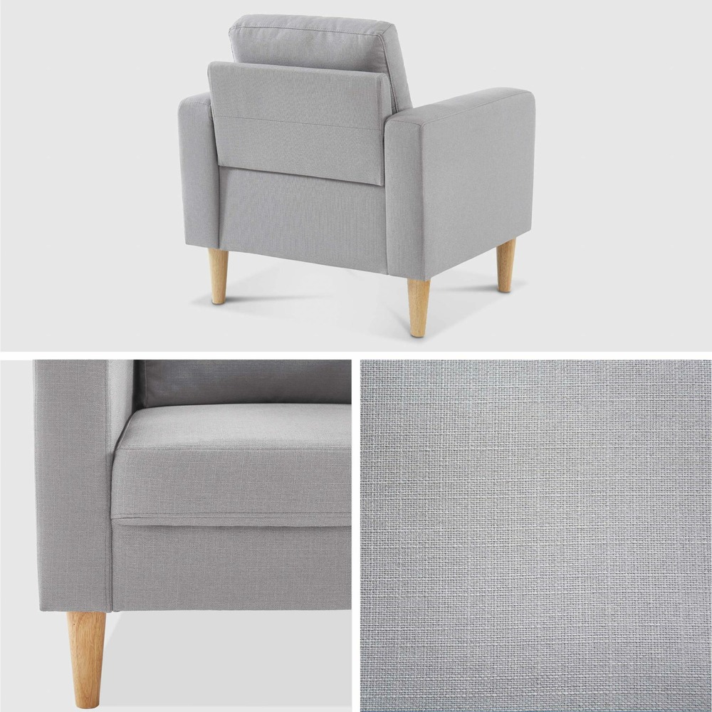 Fauteuil scandinave en tissu gris clair - bjorn - canapé 1 place fixe droit pieds bois
