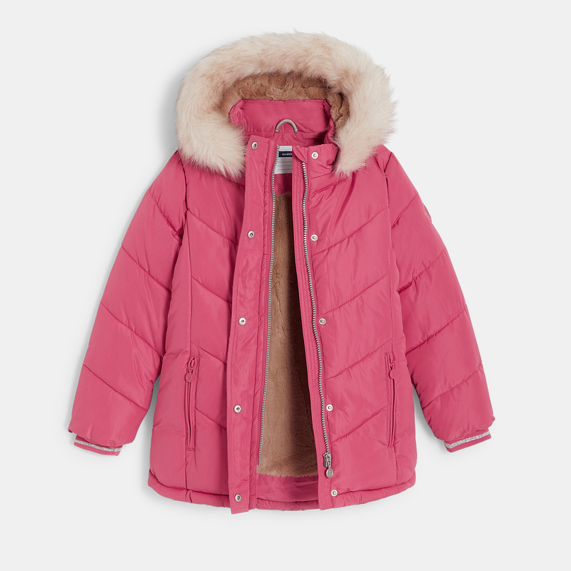 Parka doudoune épaisse à capuche rose fille