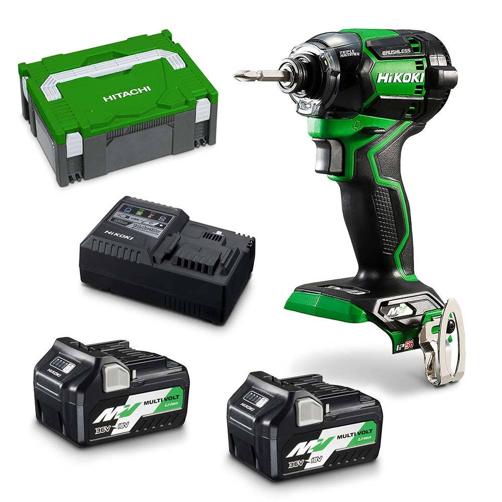 Kit de Parafusadeira de Impacto HiKOKI 36V Brushless 2 x 2.5Ah/5.0Ah WH36DC(HRZ)