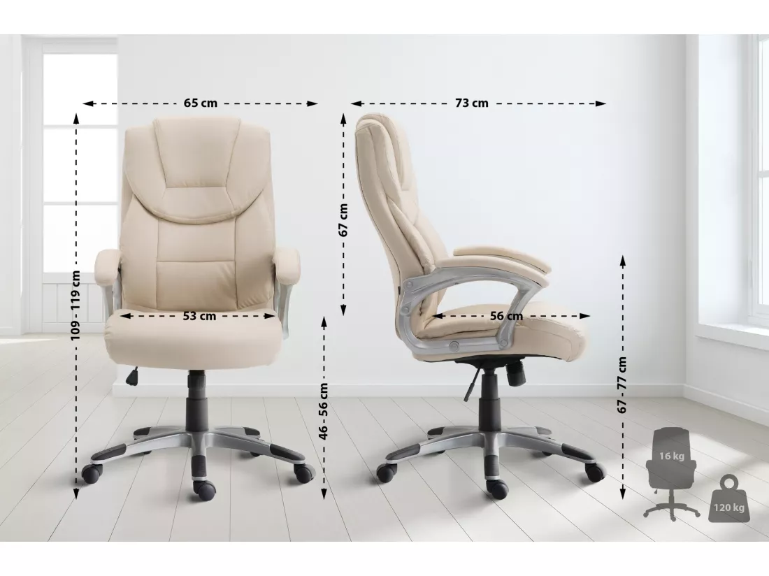 Chaise de bureau - Similicuir & Plastique - Crème - Texas V2