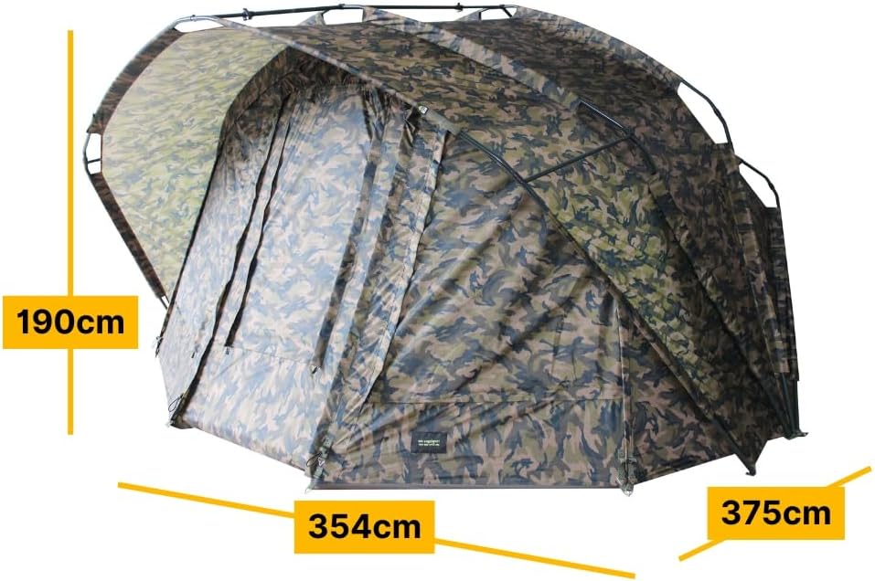 MK-Angelsport Fort Knox 2.0 Ghost 3-4 Personen Angelzelt | Innenhöhe 1,9m | BxTxH : 3,54 m x 3,75 m Karpfenzelt Dome | wasserfestes und temperaturstabiles Angelzelt, inkl. Gummihammer 1-2