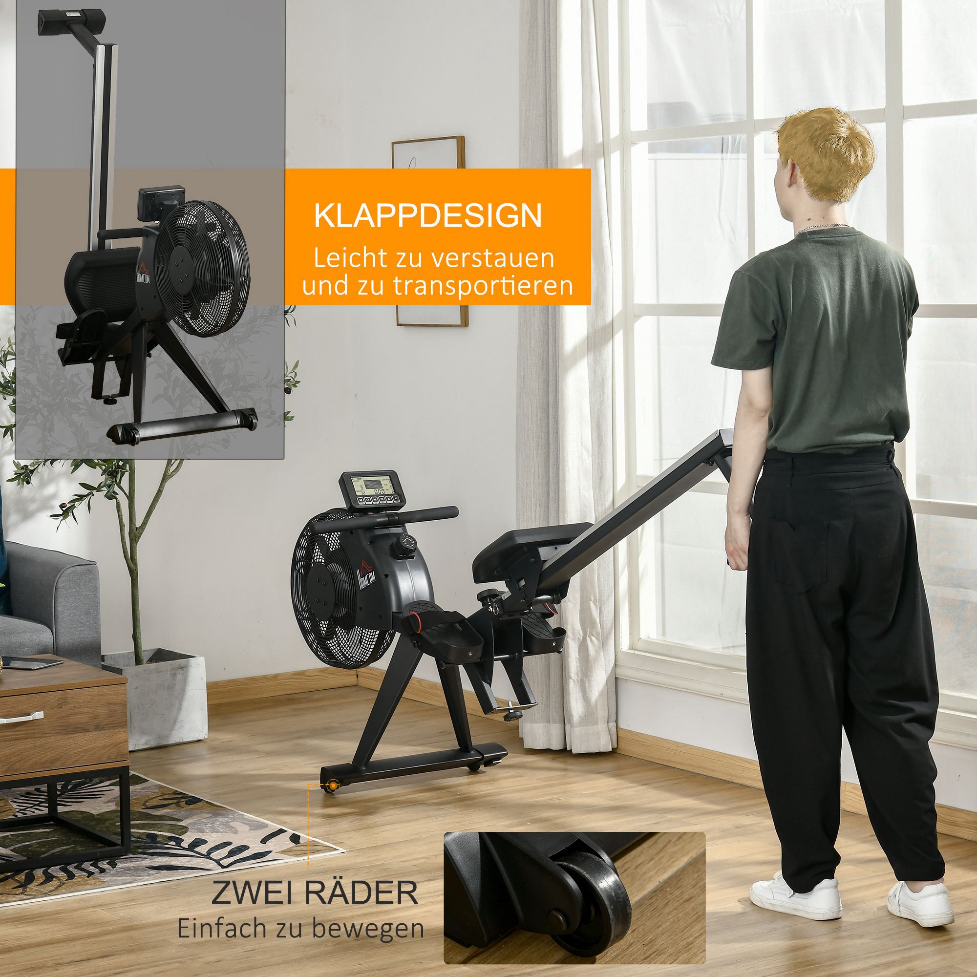 HOMCOM Rudergerät mitBildschirm schwarz 225L x 55B x 88H cm