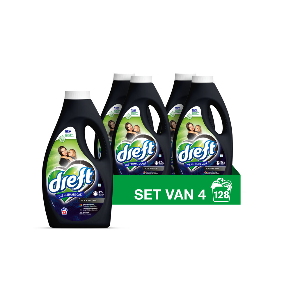 4x Dreft Vloeibaar Wasmiddel Zwart & Donker 32 Wasbeurten1,4 liter