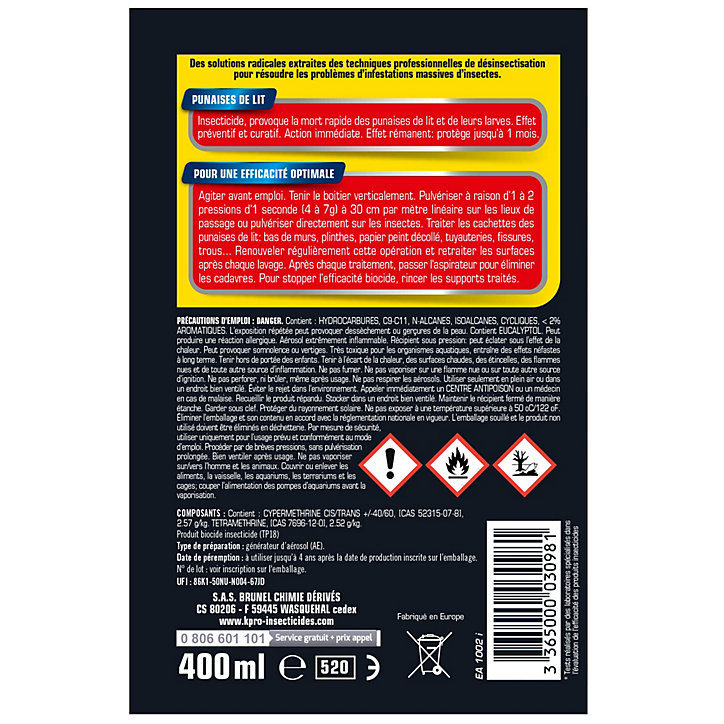 Aérosol anti punaises de lit Kapo 400 mL
