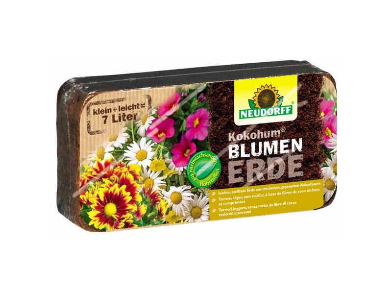 Neudorff Kokohum Blumenerde, Brikett, 600 g Blumenerde für Blumen und Aussaat