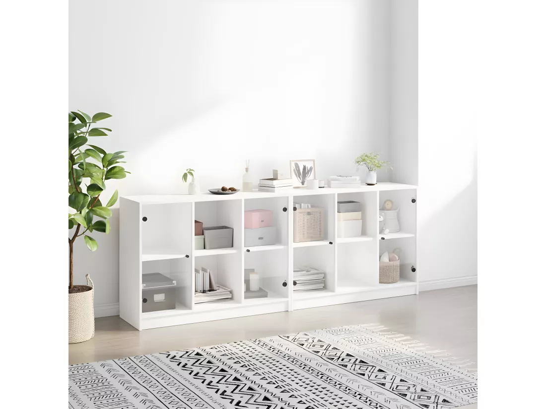 Bibliothèque avec portes blanc 204x37x75 cm bois d'ingénierie