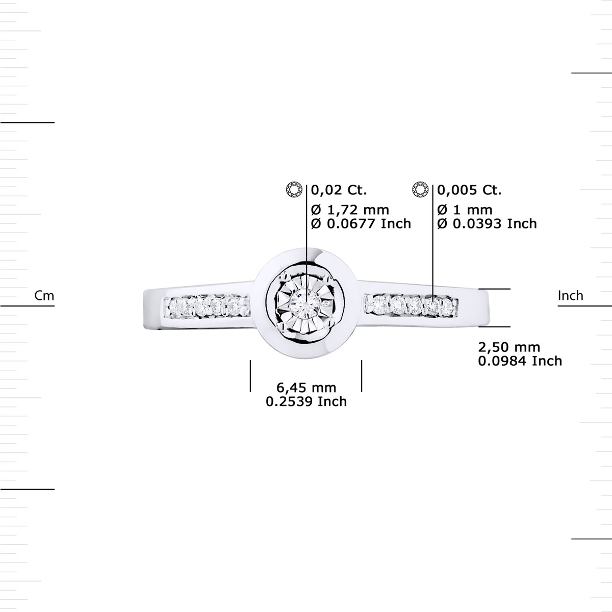 Solitaire Diamant épaulé 0,070 Cts Illusion 1 Ct Or Blanc