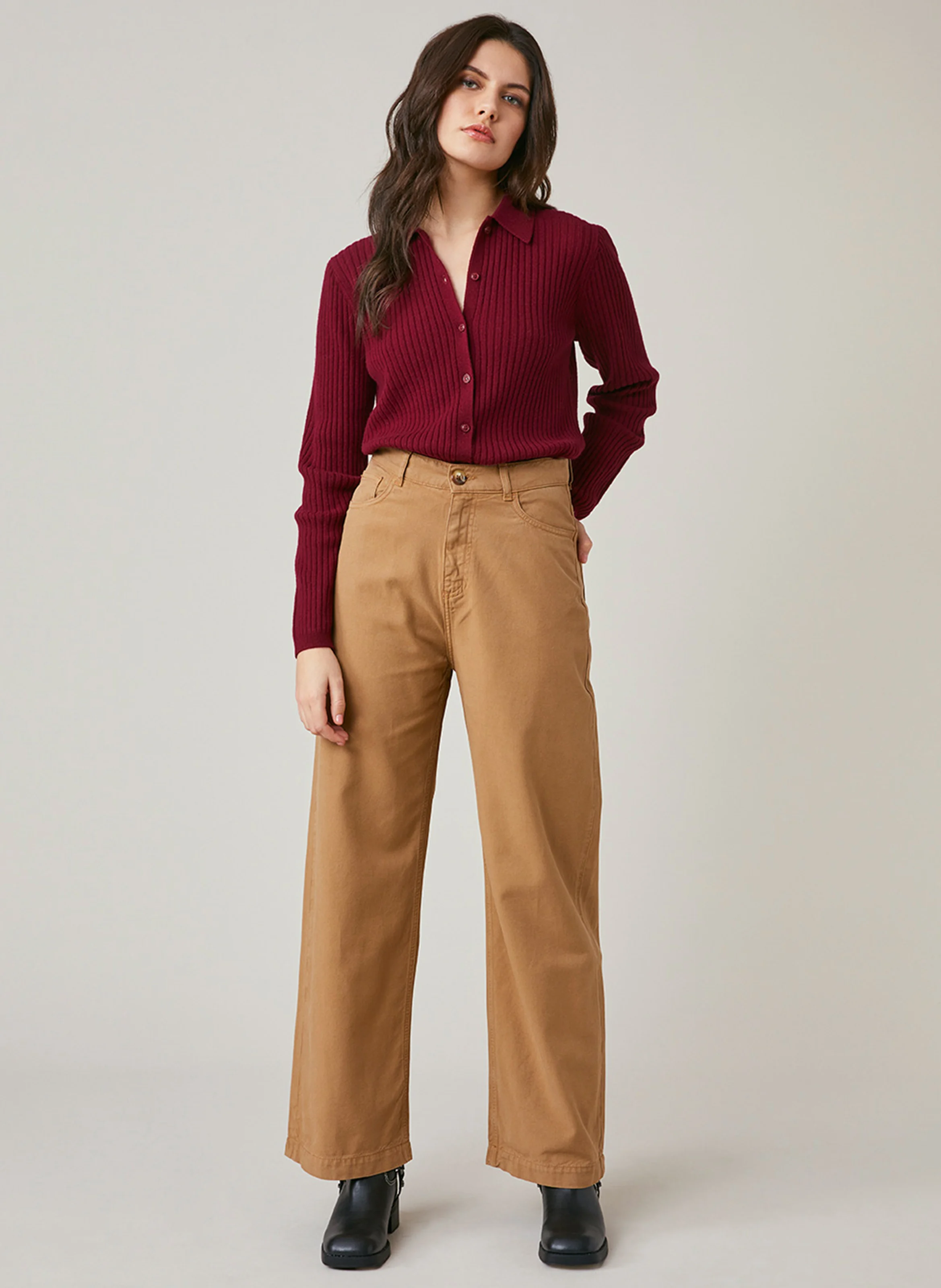 FORALIA - Pantalon large en coton mélangé | Marron