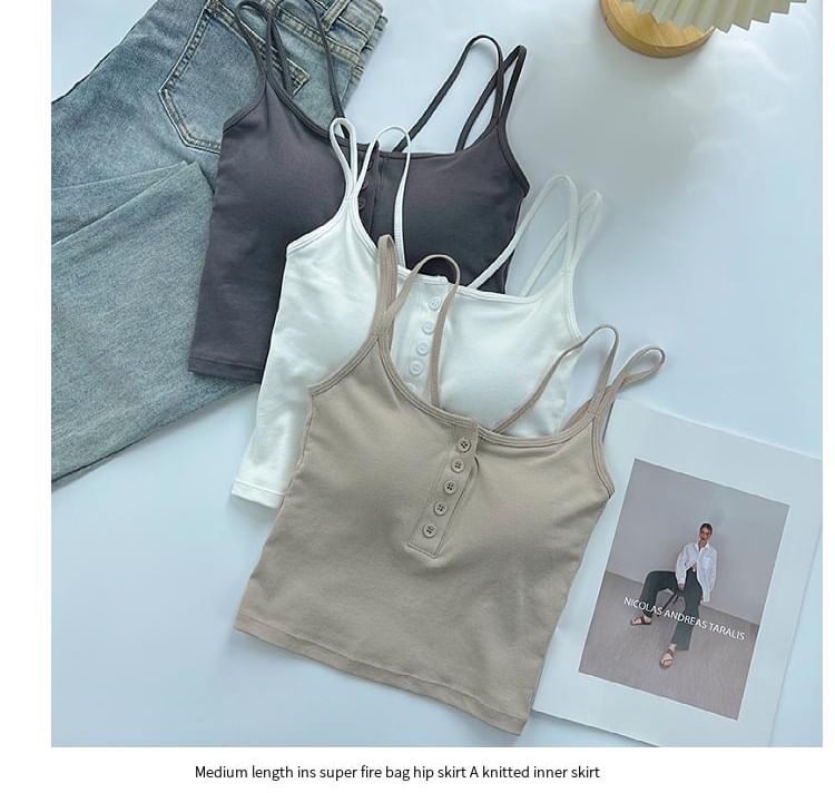 DIYI - Henley cropped cami top met spaghettibandjes en ronde hals