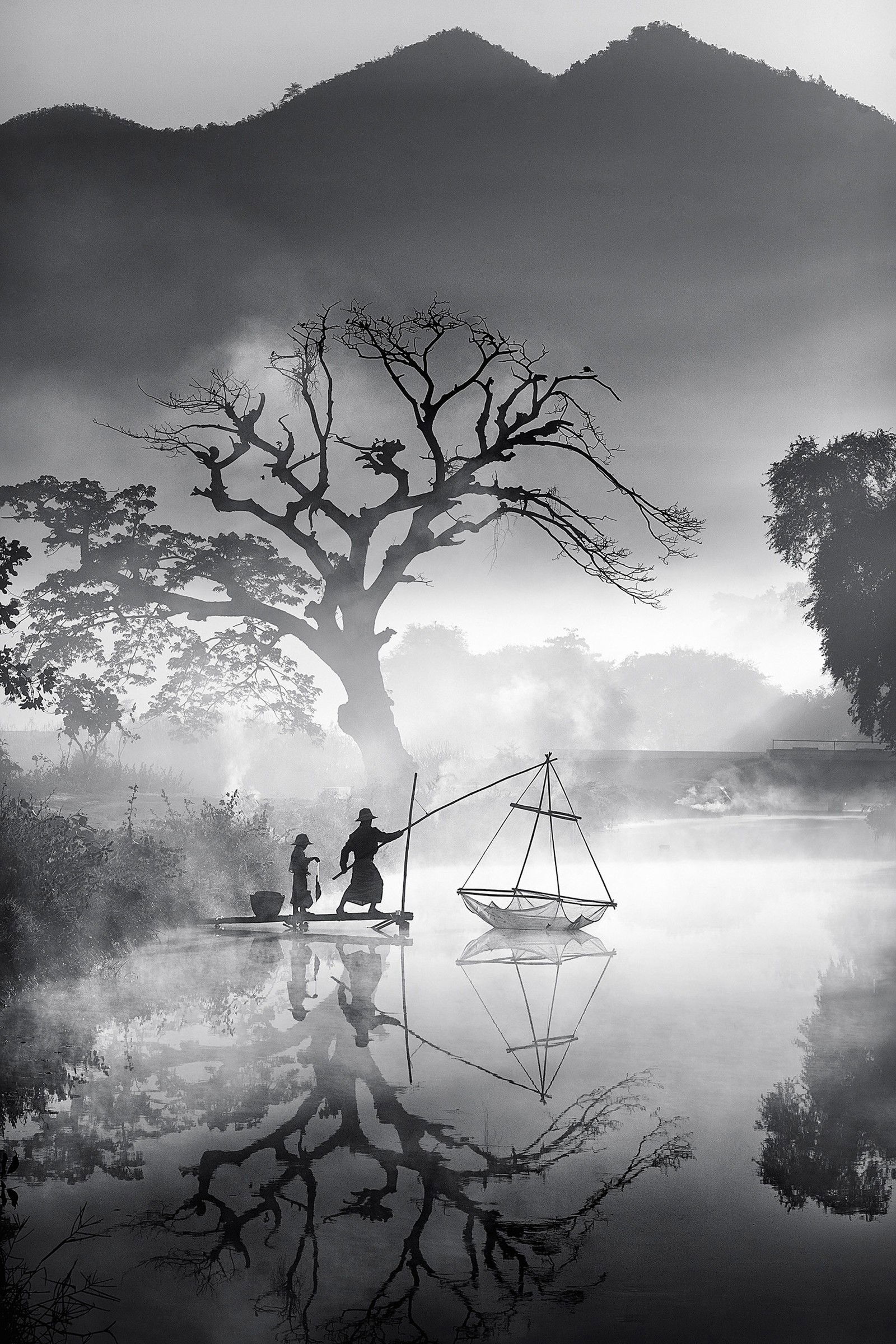 Foggy Morning Fishing by Min Min Zaw - Limited Edition. Edition of: 500. Signed.