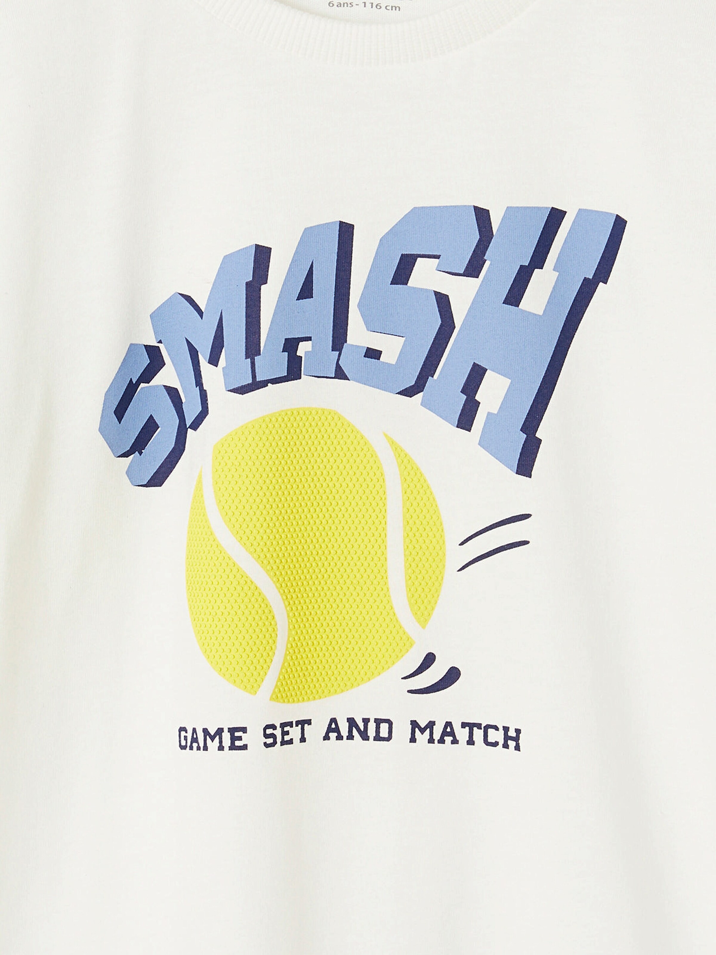 Vertbaudet Jungen Sport-T-Shirt mit Tennisprint und Recycling-Baumwolle weiß
