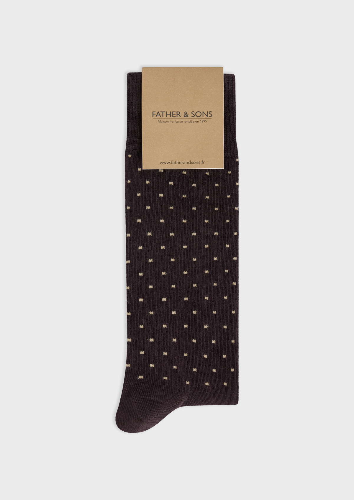 Chaussettes en coton bio mélangé chocolat à pois sable