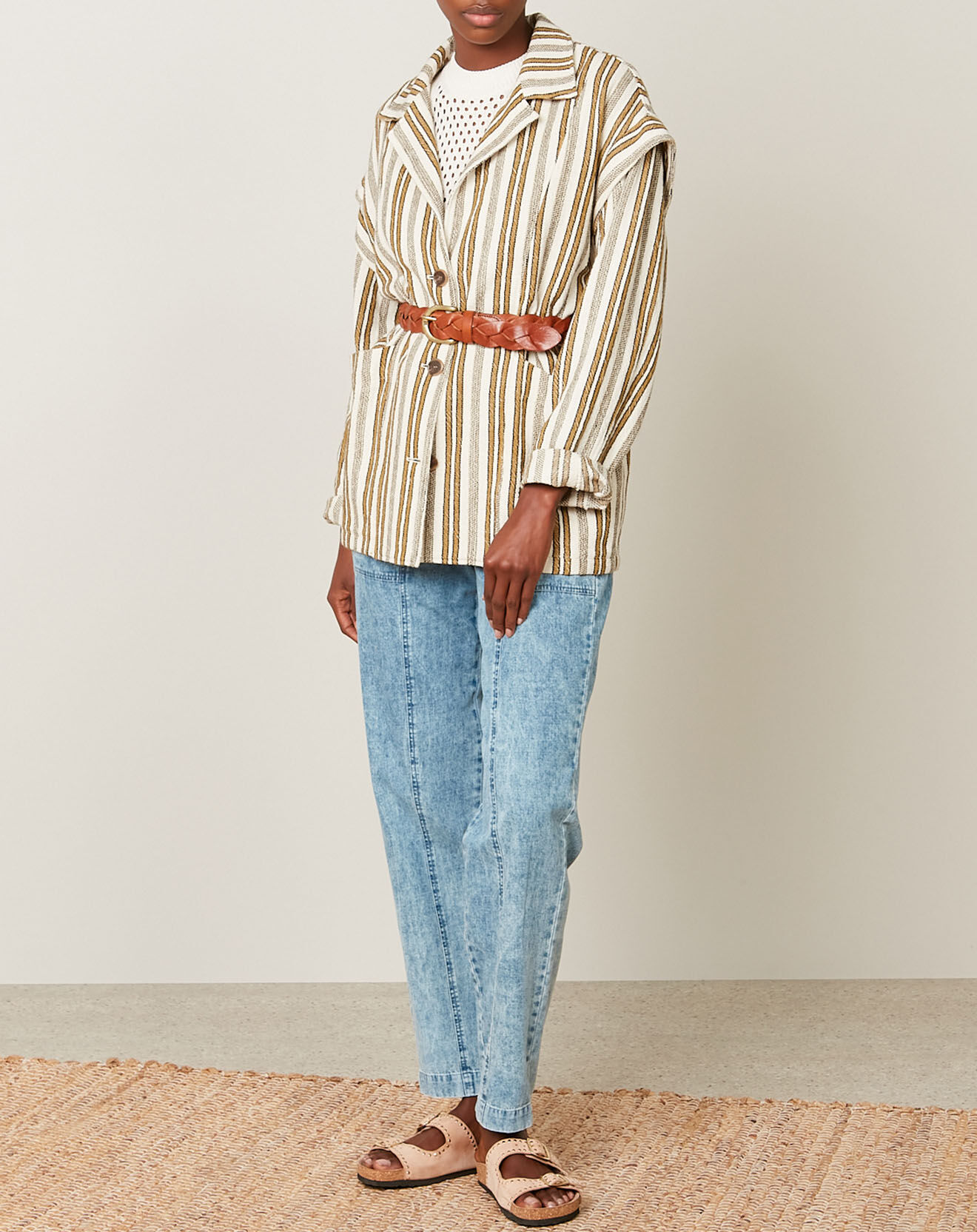 Hartford Veste Volta rayée raw blanc/marron