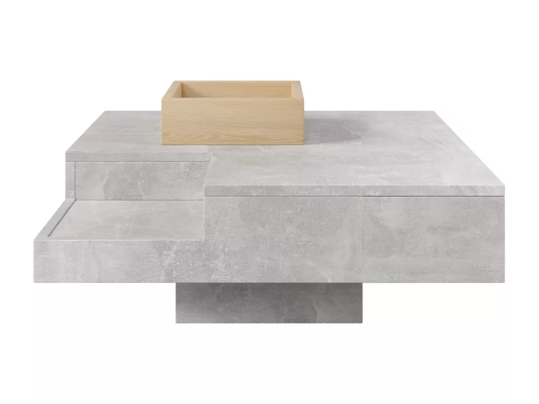 Table basse carré moderne effet béton gris et une boit de rangement bois nature 72*72*30 CROKS