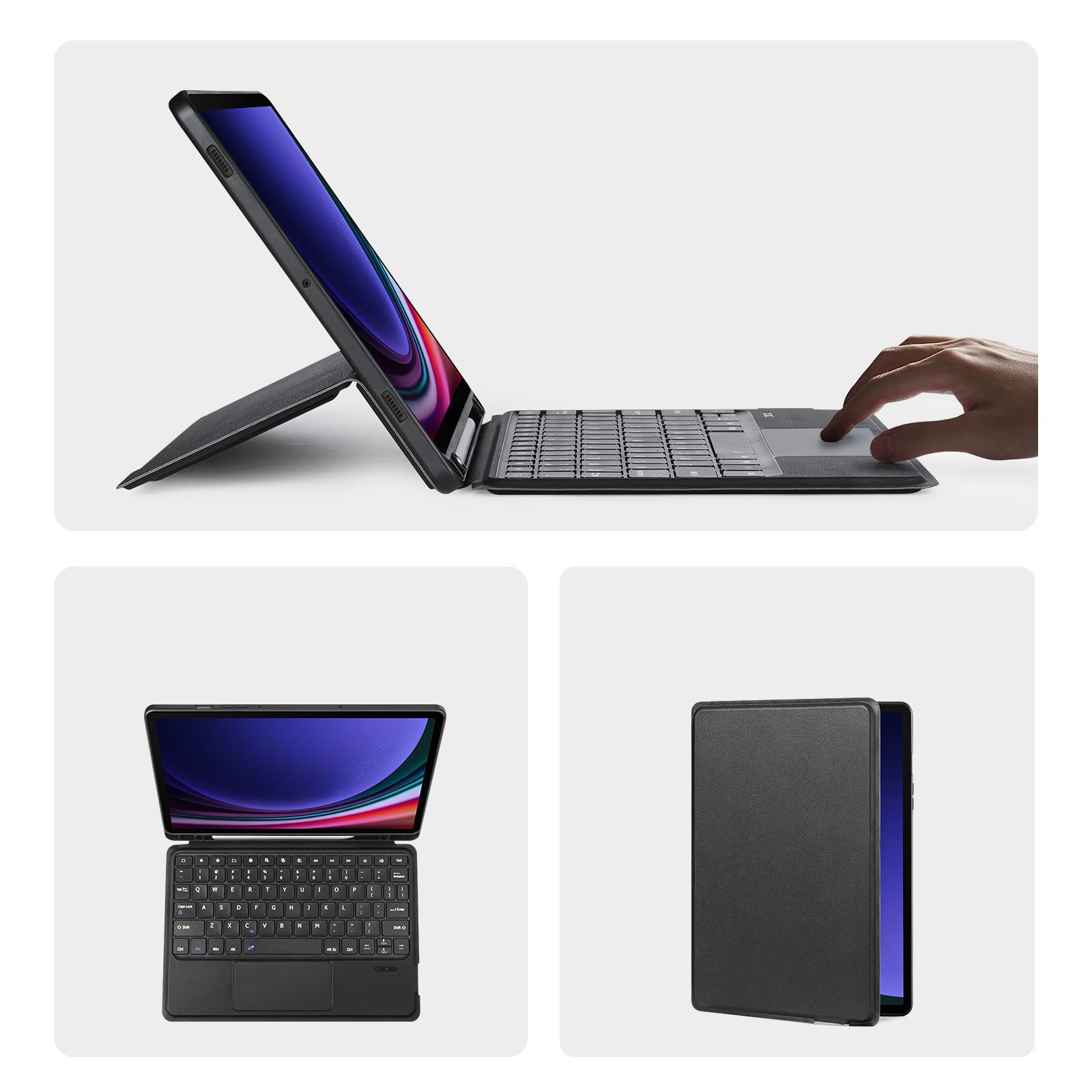 2in1 Samsung Galaxy Tab S9 Leder Tasche Magnetische Bluetooth Tastatur   S-Pen Halterung (QWERTY) - Schwarz