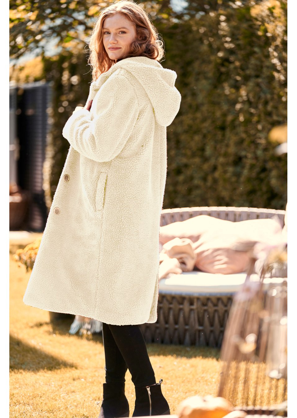 Manteau en maille peluche avec capuche