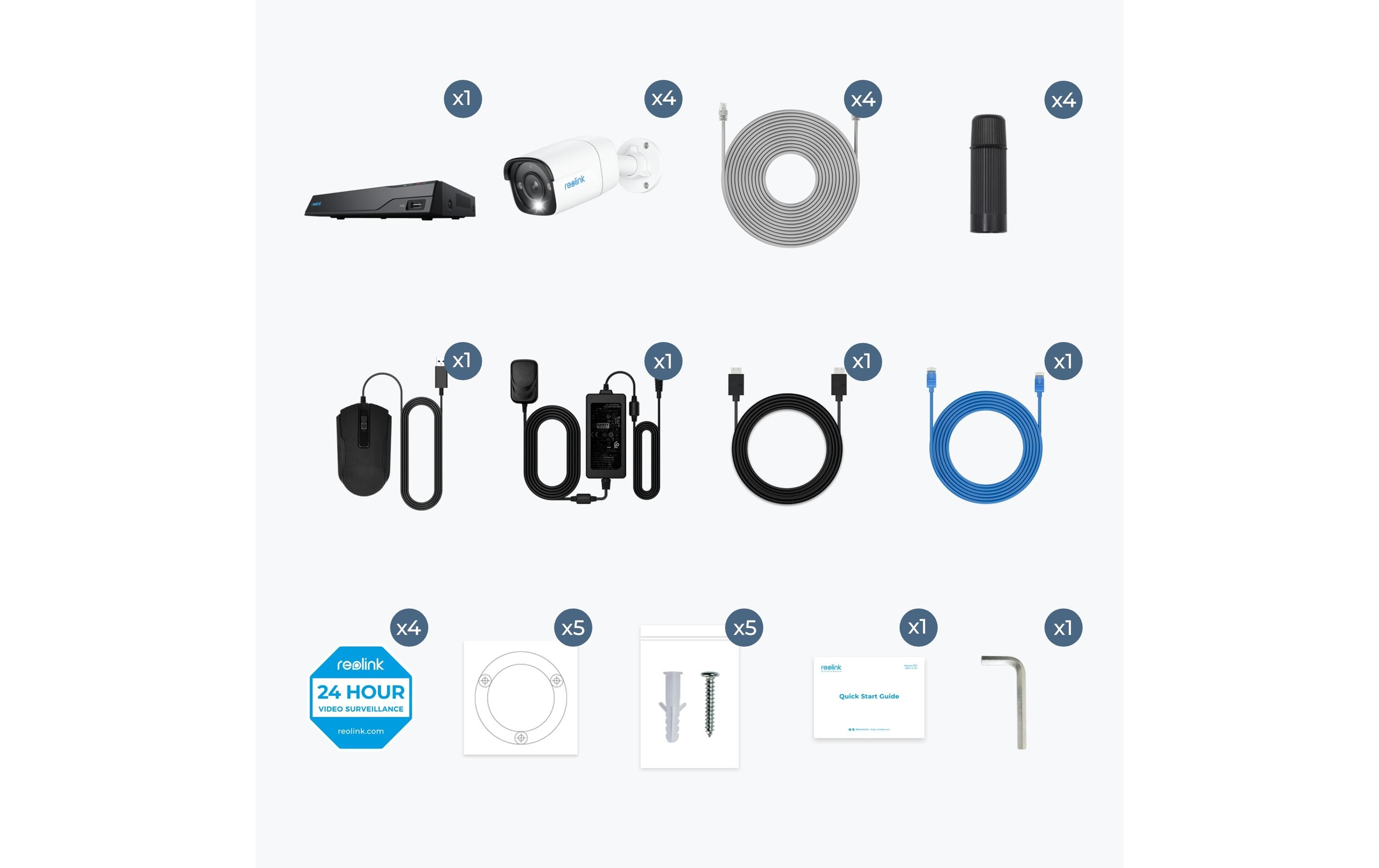 Überwachungsset NVS8-8 MB4 Bullet, inkl. 2TB Harddrive<br>8-Kanal 4K Ultra HD Überwachungskamerasystem 24/7 inkl. 4x 8MP Bullet Kameras mit hochauflösender Nachtsicht