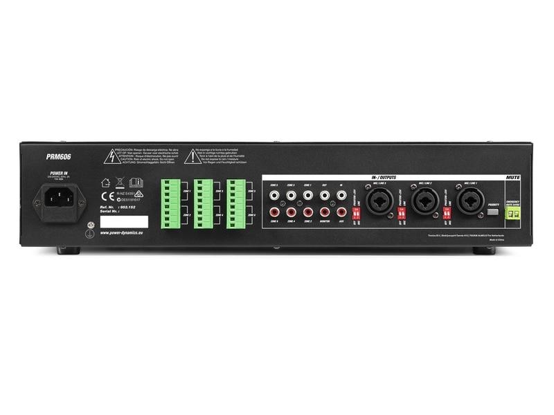 Power Dynamics Verstärker Pro PRM606 100 V, 6x 60 W 6-Kanal Verstärker mit Bluetooth, MP3-Player, Mikrofoneingang und verstellbarer Ausgangsleistung